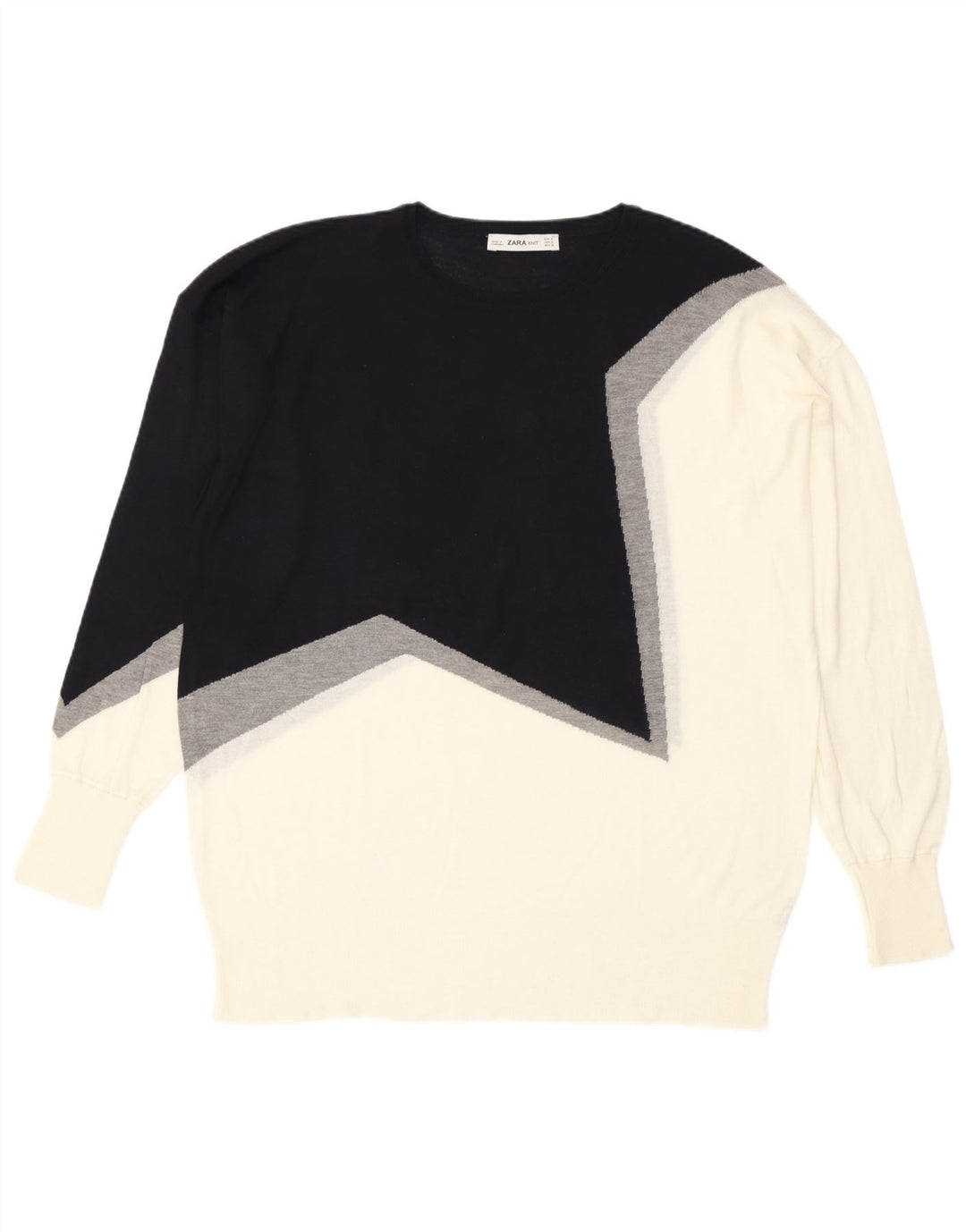 Zara Damen-Pullover mit Rundhalsausschnitt, UK 14, Mittelschwarz, Farbblock
