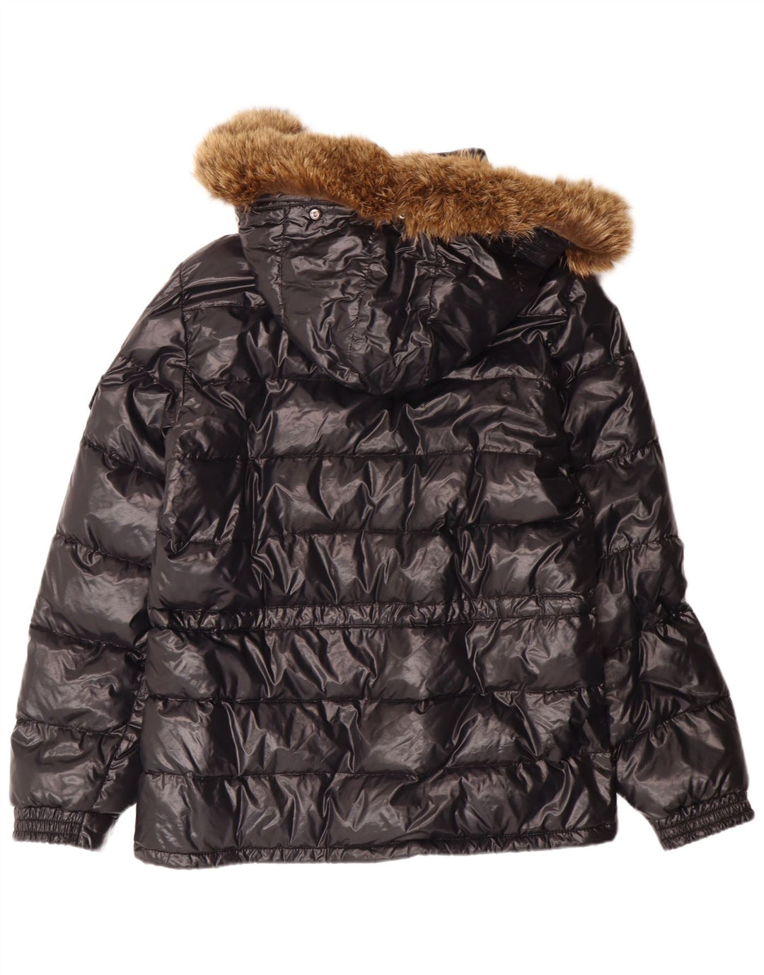 Moncler Damen-Jacke mit lockerer Passform und Kapuze, Größe 1, klein, schwarzes Polyamid