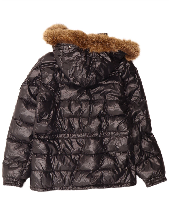 Moncler Damen-Jacke mit lockerer Passform und Kapuze, Größe 1, klein, schwarzes Polyamid