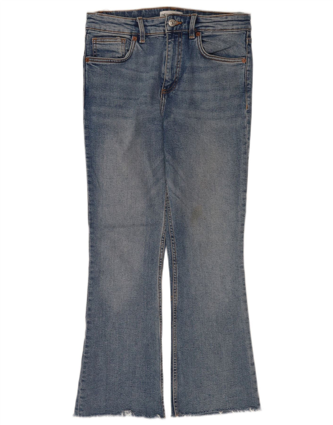 Zara Damen Flare-Cropped-Jeans EU 40 Mittel W30 L25 Blau
