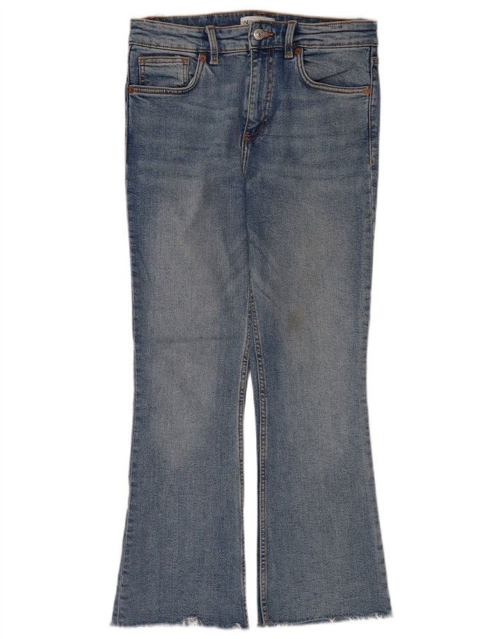 Zara Damen Flare-Cropped-Jeans EU 40 Mittel W30 L25 Blau