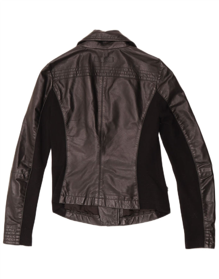 Toy G Damen Crop Leder Bikerjacke UK 8 Small Schwarzes Leder
