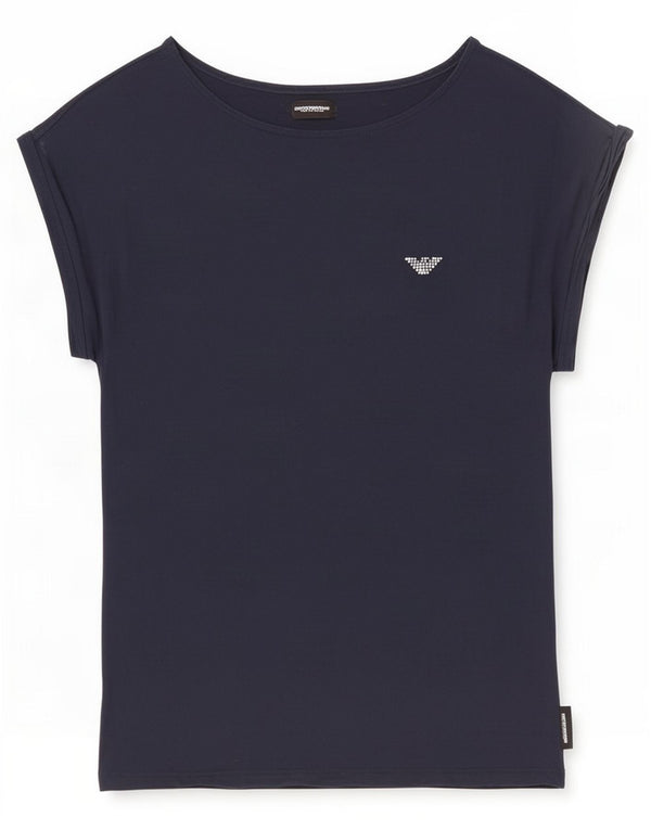 Emporio Armani Damen T-Shirt Top UK 14 Large Marineblau Viskose