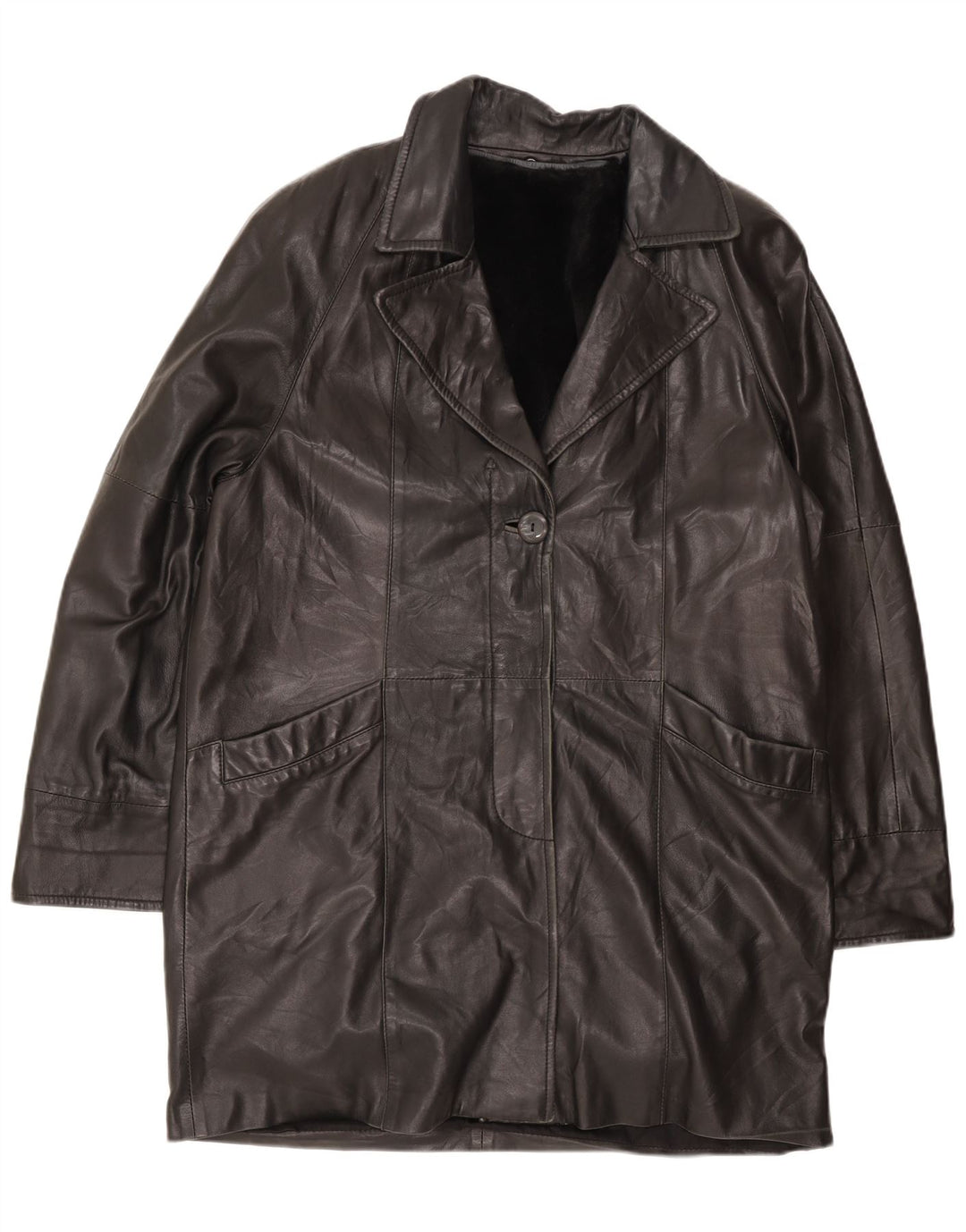 Vintage Damen Ledermantel UK 16 Large Schwarz