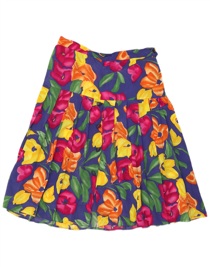 Vintage Damen Faltenrock W34 Große bunte Viskose mit Blumenmuster
