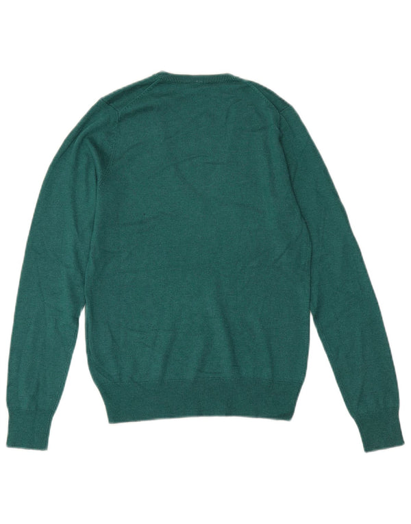 Benetton Damen-Pullover mit V-Ausschnitt, Gr. 6, XS, grüne Viskose