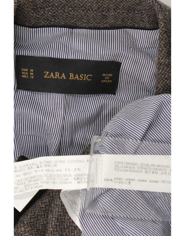 Zara Damen 1-Knopf-Blazerjacke UK 12 Mittelgraues Fischgrätenmuster aus Acetat