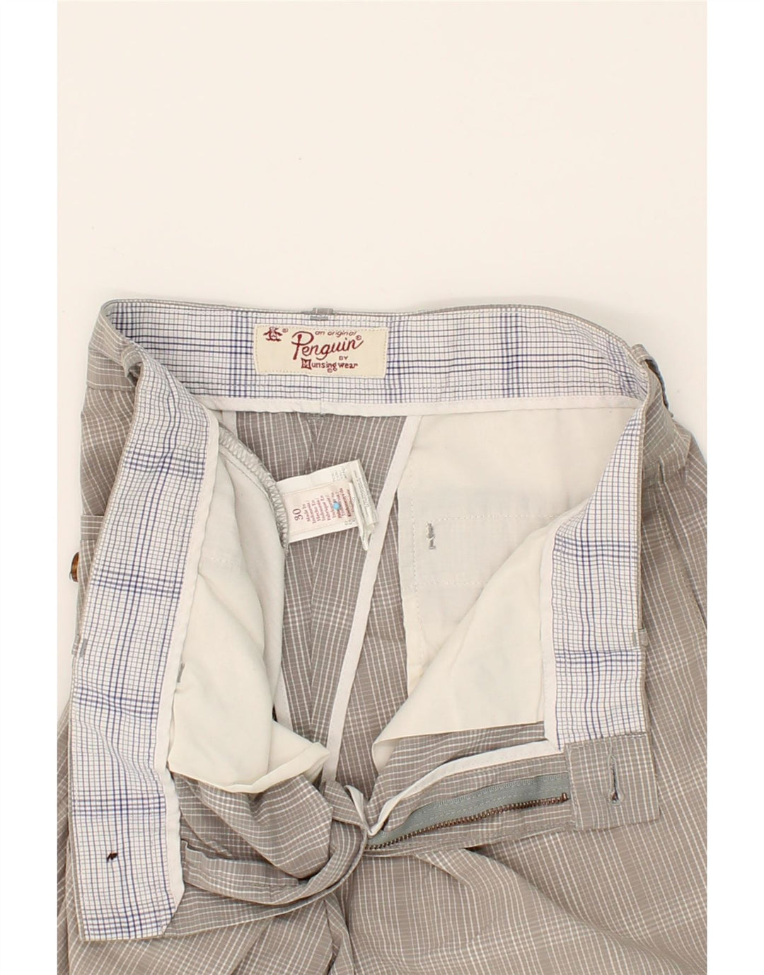 PENGUIN Mens Chino Shorts W30 Medium Grey Check Cotton Vintage Penguin and Second-Hand Penguin from Messina Hembry 