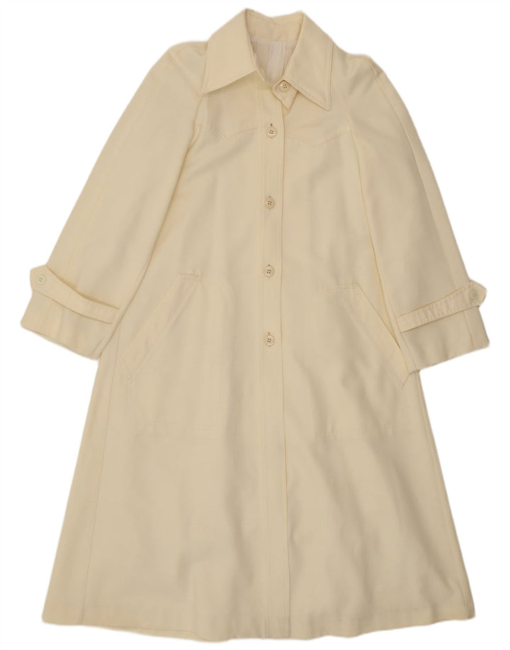 Vintage Damen Trenchcoat UK 8 Small Off White Polyester