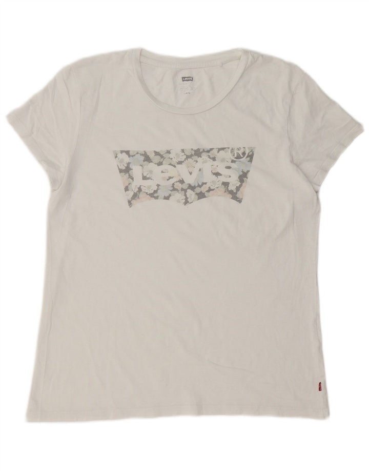 Levi's Damen Grafik-T-Shirt-Oberteil UK 16 Large Weiß