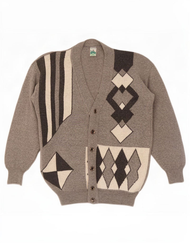 Shetland-Herren-Strickjacke aus mittelgrauer, geometrischer Wolle