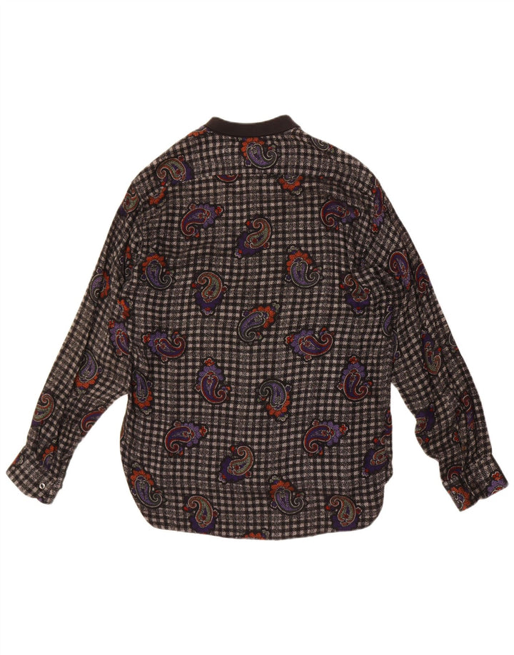 Vintage Herren Flanellhemd Medium Schwarz Paisley Viskose
