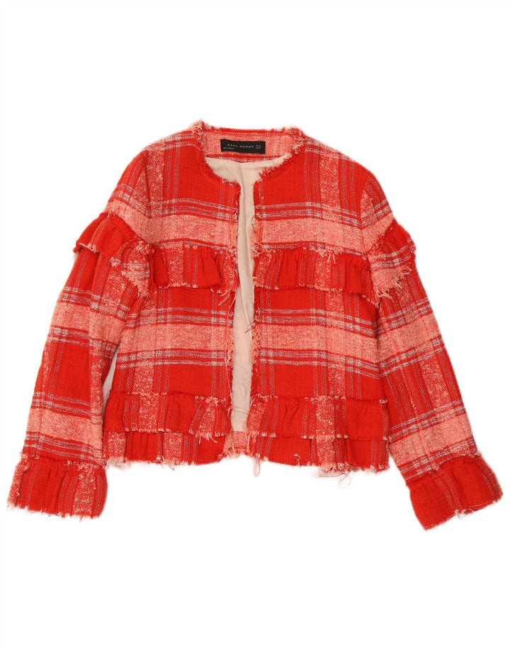 Offene Bolero-Jacke für Damen von Zara, UK 6, XS, rot kariert, Baumwolle