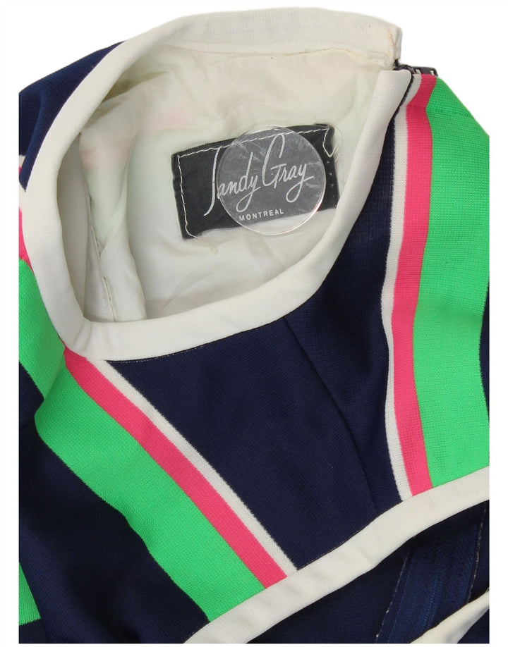 Vintage Damen Ärmelloses A-Linien-Kleid UK 12 Mittel Marineblau gestreift