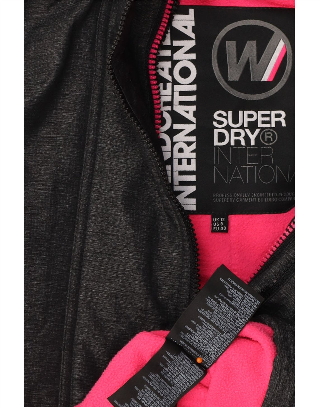 SUPERDRY Damen-Windbreaker-Jacke mit Grafik, UK 12, Mittelgrau