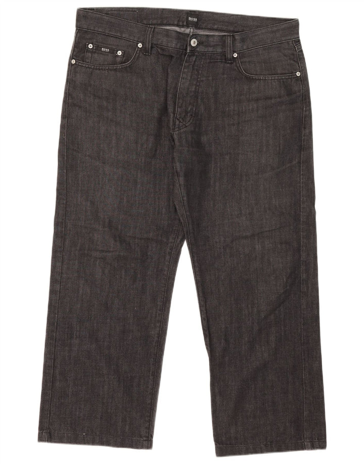 Hugo Boss Herren Straight Jeans W38 L26 Schwarze Baumwolle
