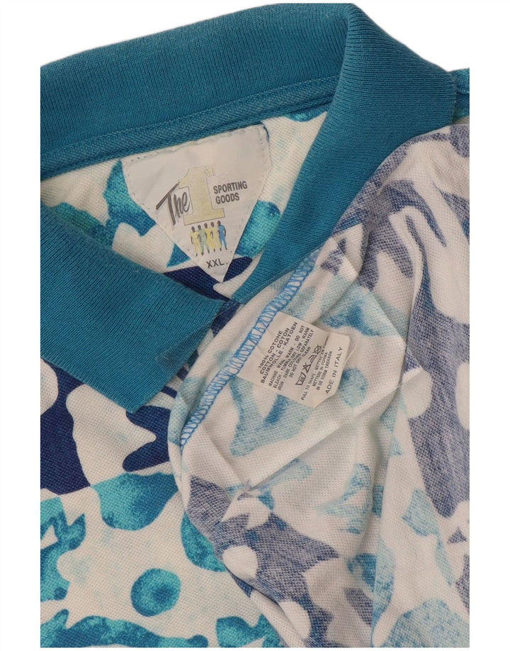 VINTAGE Herren Poloshirt 2XL Blau geblümt Baumwolle