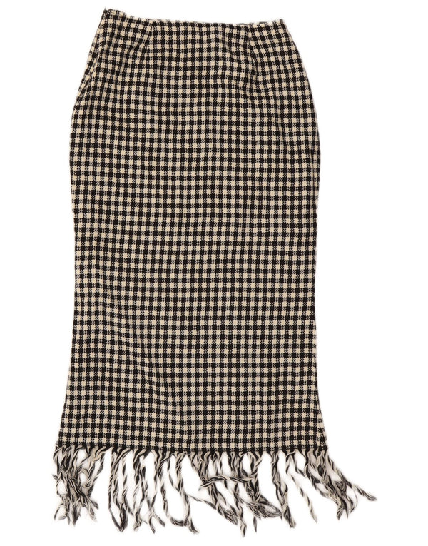 Vintage Damen Midirock mit hoher Taille IT 42 Medium W28 Schwarz kariert