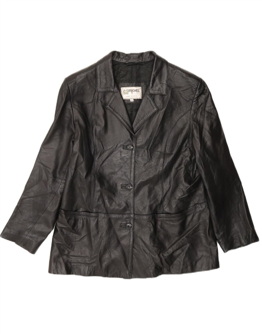 MICHEL Womens Leather Jacket IT 48 XL Black Leather