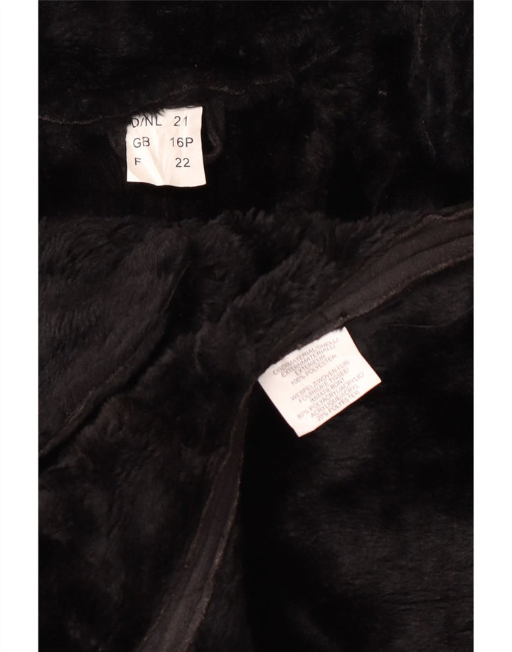 Vintage Damen Sherpa-Mantel mit Kapuze, UK 16, großes schwarzes Polyester