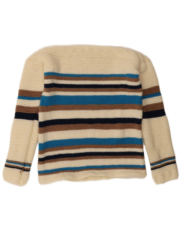 Vintage Damen Rundhalspullover Pullover UK 14 Medium Off White gestreift