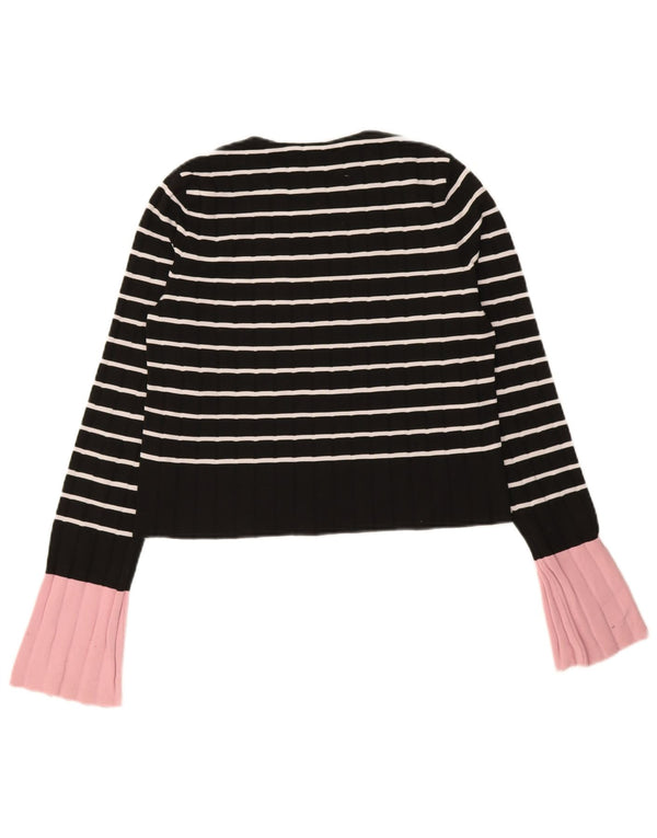 Zara Damen Crop Top Langarm UK 10 Small Schwarz gestreift Polyamid