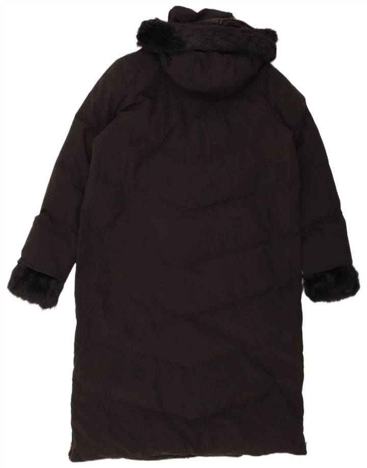 ZARA Wattierter Damenmantel mit Kapuze, UK 16, Größe L, Schwarz, Polyester