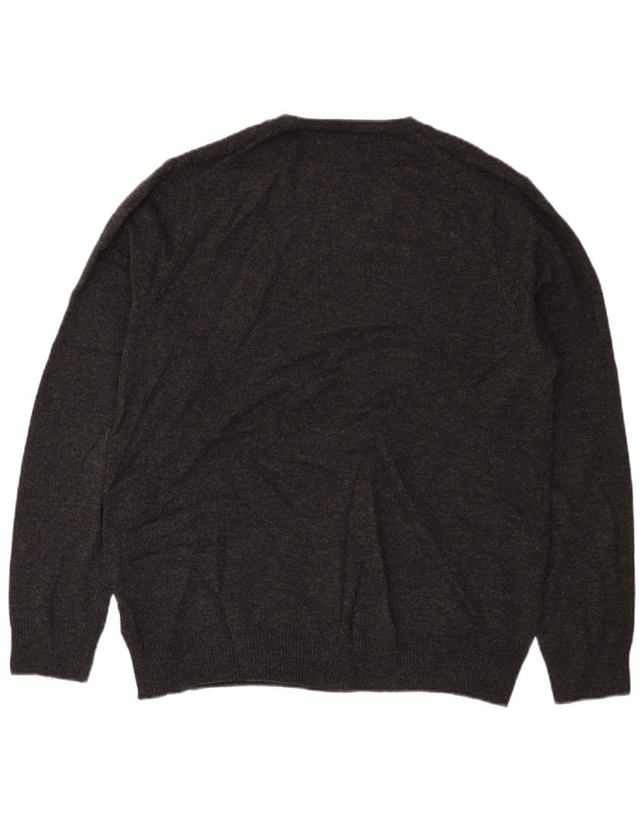 Zara Herren-Pullover mit V-Ausschnitt, groß, graue Lammwolle
