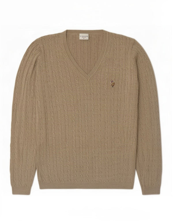 U.S. Polo Assn. Damen-Pullover mit V-Ausschnitt, Gr. 18, XL, Beige