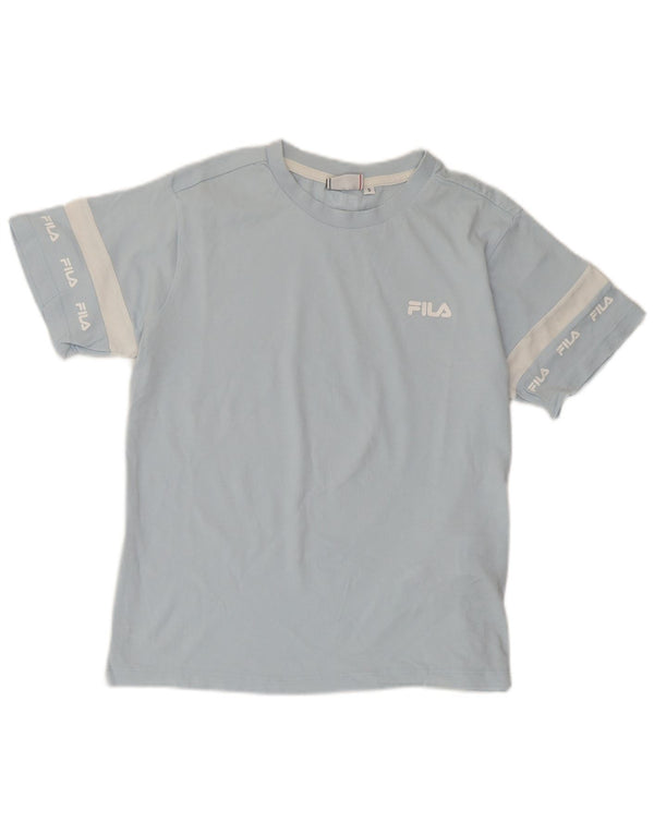Fila Damen Grafik-T-Shirt-Oberteil UK 10 Small Blaue Colourblock-Baumwolle