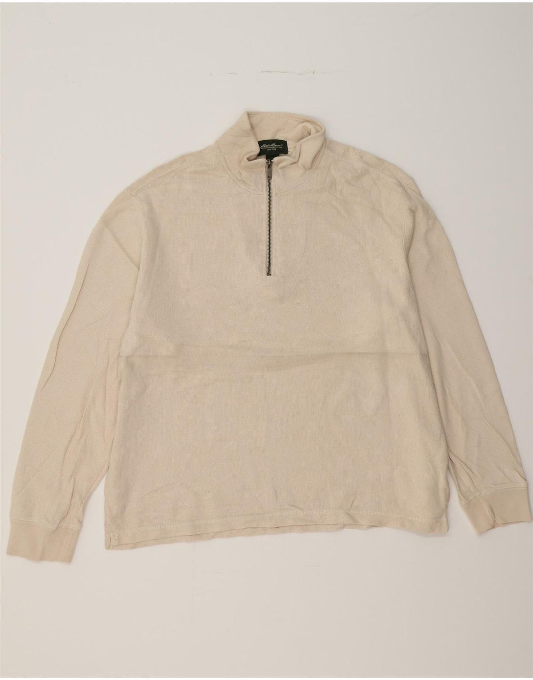 EDDIE BAUER Mens Zip Neck Top Long Sleeve Large Beige Cotton Vintage Eddie Bauer and Second-Hand Eddie Bauer from Messina Hembry 