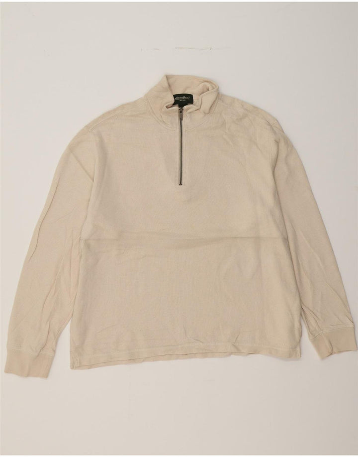 EDDIE BAUER Mens Zip Neck Top Long Sleeve Large Beige Cotton Vintage Eddie Bauer and Second-Hand Eddie Bauer from Messina Hembry 