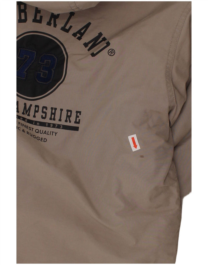 TIMBERLAND Boys Graphic Hooded Windbreaker Jacket 5-6 Years Grey Cotton