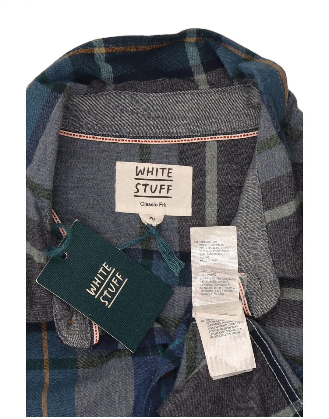 White Stuff Herren-Hemd mit klassischer Passform, mittelblau karierte Baumwolle