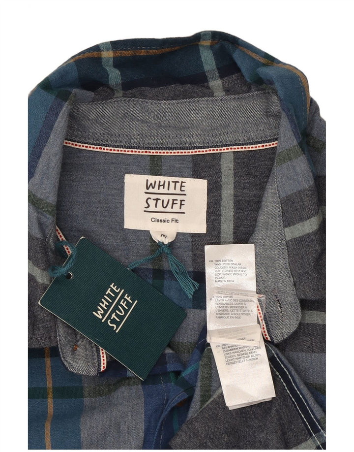 White Stuff Herren-Hemd mit klassischer Passform, mittelblau karierte Baumwolle