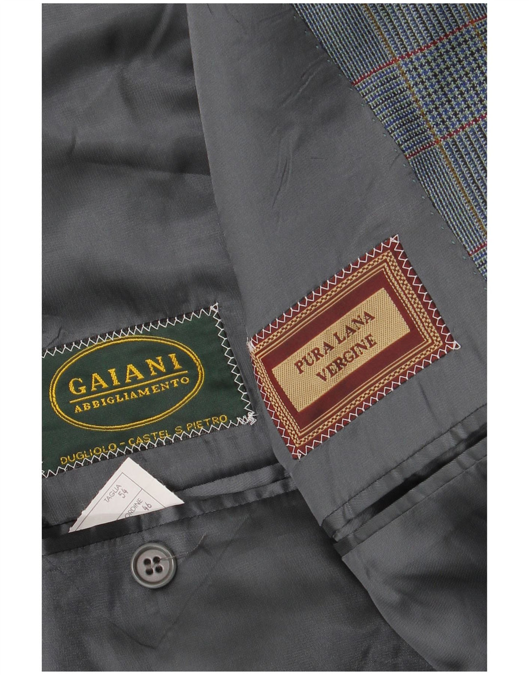 Vintage Herren 2-Knopf-Blazer-Jacke IT 54 2XL Blaue Hahnentritt-Schurwolle