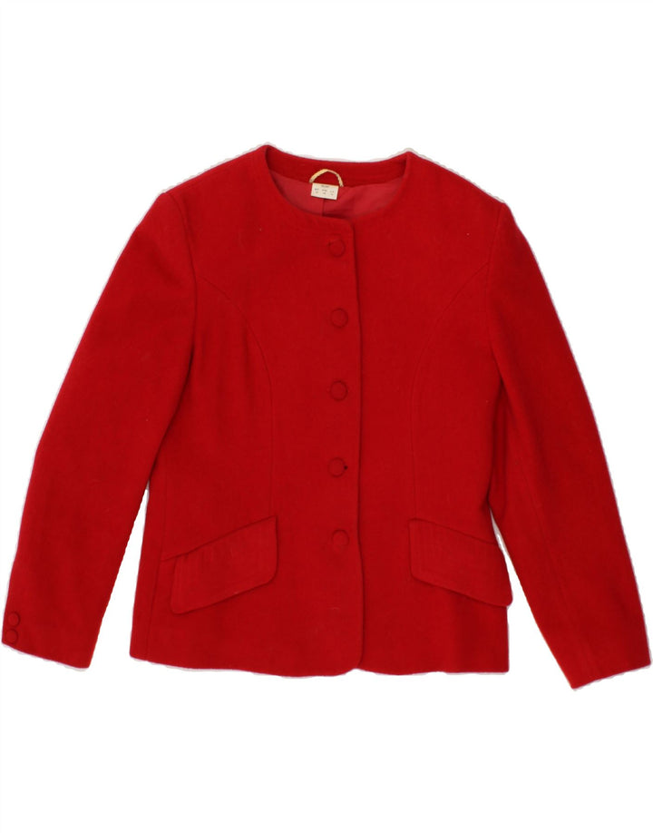 VINTAGE Damen 5-Knopf-Blazerjacke UK 14 Große rote Wolle