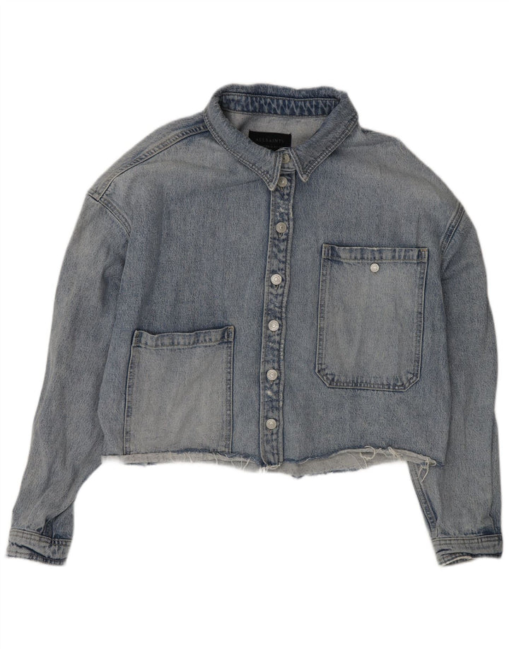 All Saints Damen-Jeansjacke in Übergröße, UK 10, Größe S, Blau, Baumwolle