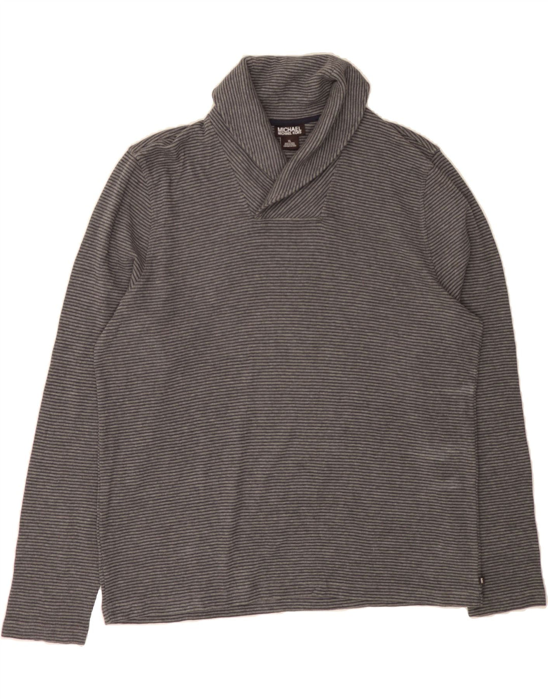 MICHAEL KORS Mens Shawl Neck Sweatshirt Jumper XL Grey Pinstripe Polyester Vintage Michael Kors and Second-Hand Michael Kors from Messina Hembry 