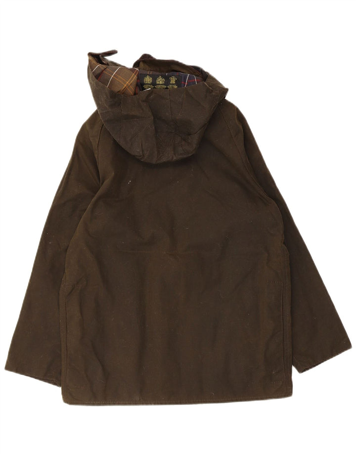 Barbour Jungen-Jacke aus gewachster Baumwolle mit Kapuze, 7–8 Jahre, Größe L, Khaki
