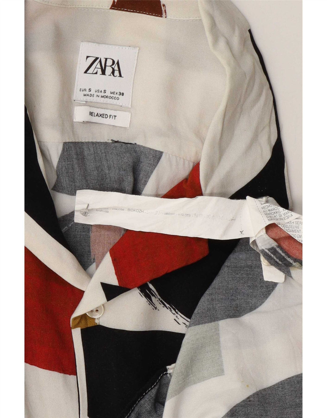 Zara Herren Kurzarm-Hemd mit entspannter Passform, klein, mehrfarbig, geometrisch