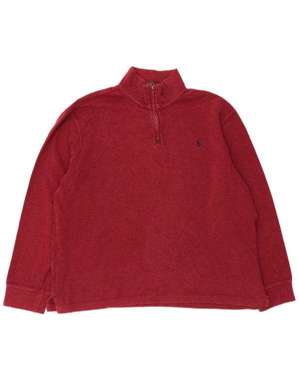 Polo Ralph Lauren Herren-Pullover mit Reißverschluss am Hals, XL, kastanienbraune Baumwolle