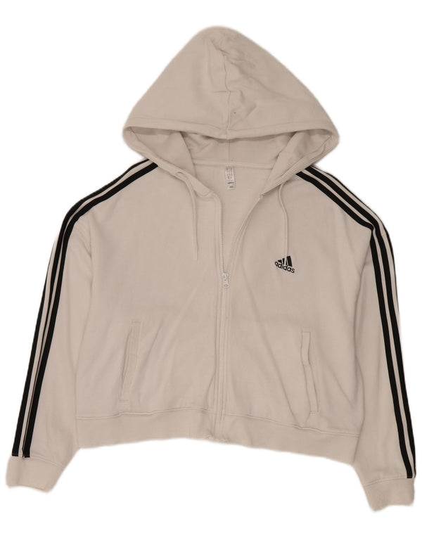 Adidas Damen Crop Oversized Zip Hoodie Pullover UK 16/18 Large Weiße Baumwolle