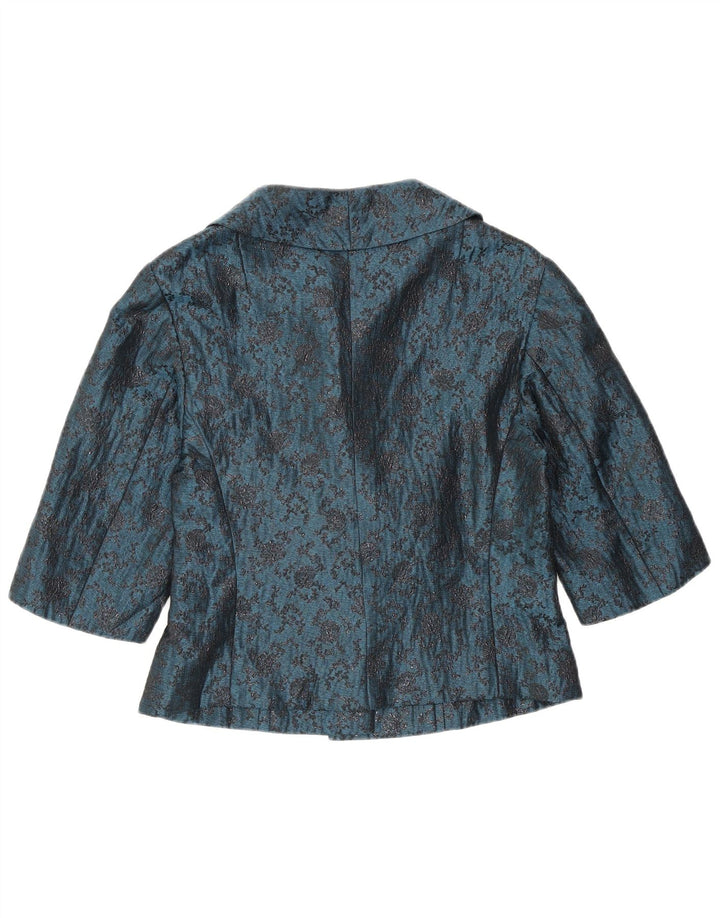 Vintage Damen 2-Knopf-2-teiliges Set UK 12 Mittelblau geblümt