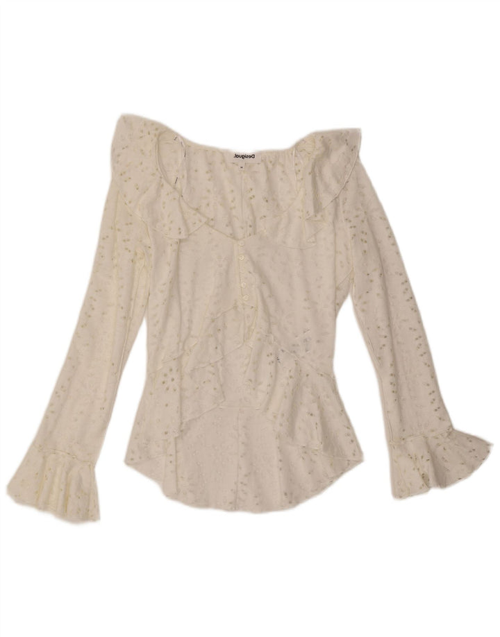 Desigual Damen Asymmetrische Hemdbluse UK 12 Mittelweiße Baumwolle