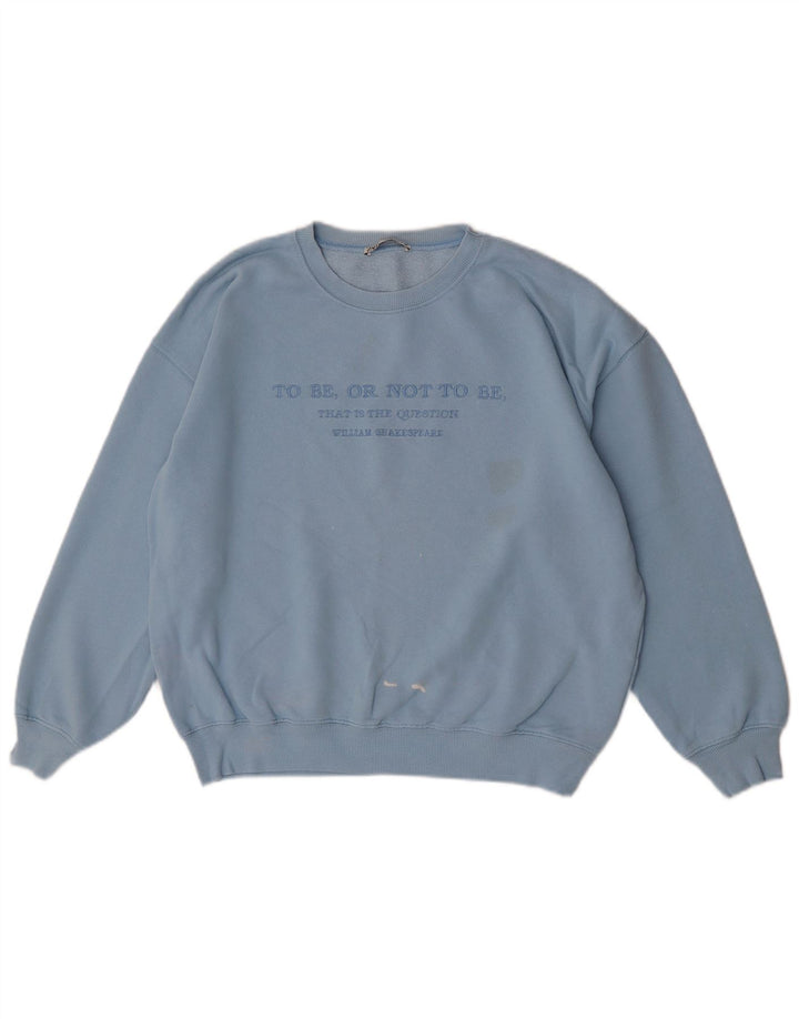 Zara Damen Grafik-Sweatshirt-Pullover UK 14 Mittelblaue Baumwolle