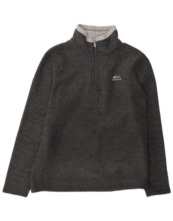 Weird Fish Herren-Fleecepullover mit Reißverschluss am Hals, mittelgraues Farbblock-Polyester