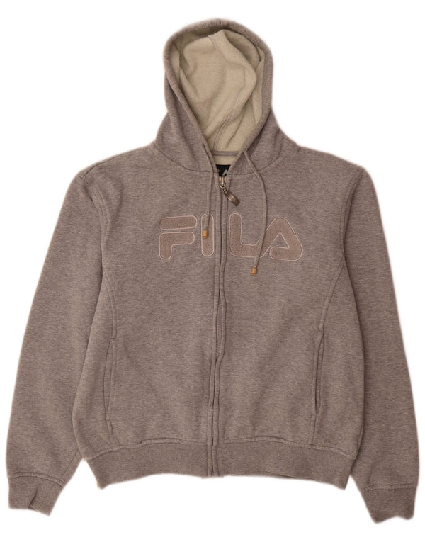 Fila Womens Graphic Zip Hoodie Pullover UK 10 Small Grau Baumwolle