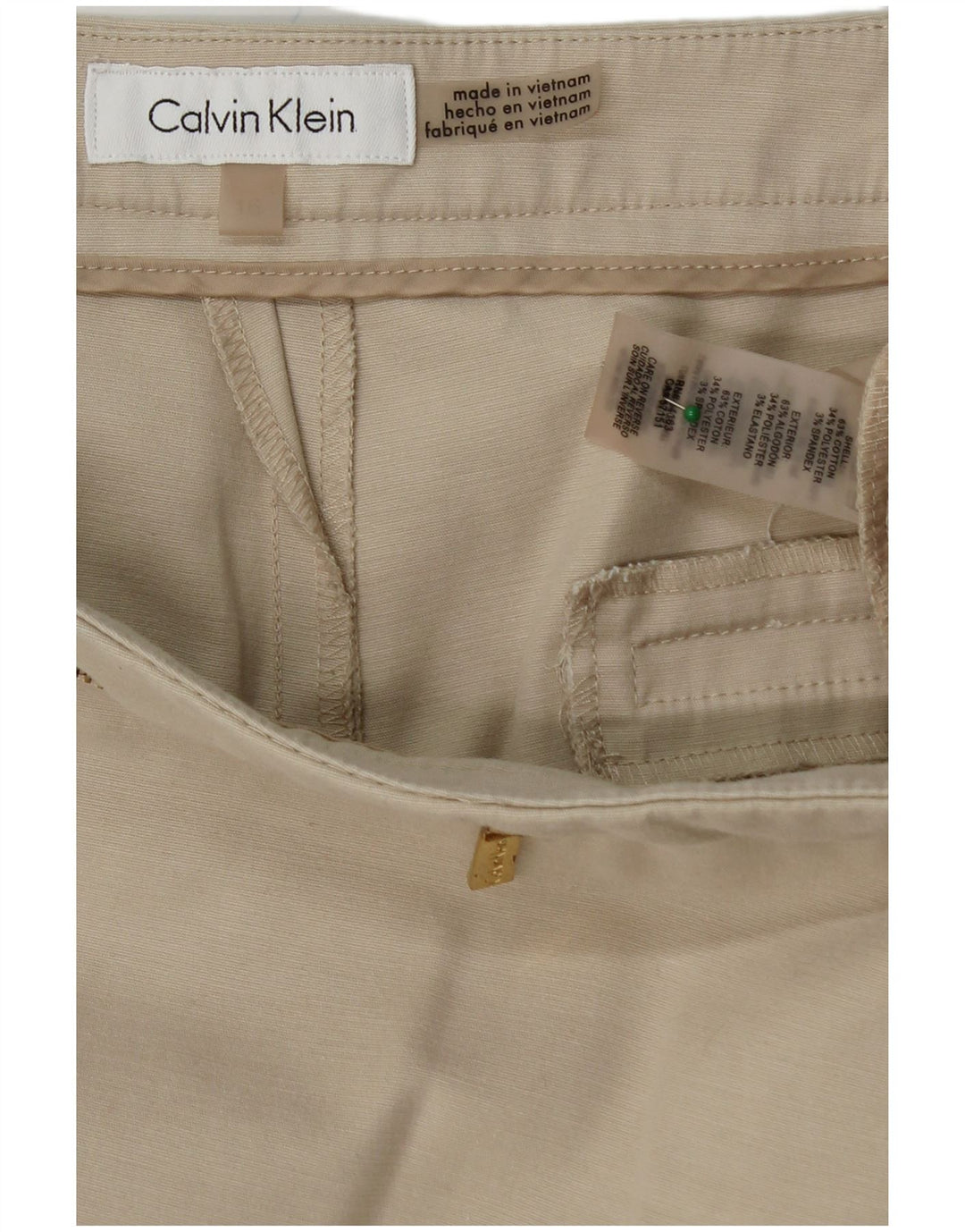 CALVIN KLEIN Gerade geschnittene Damenhose US 16 2XL W38 L27 Beige