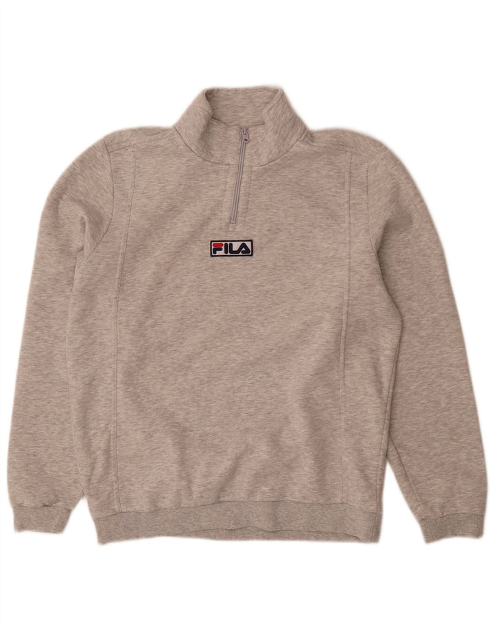 Fila Herren-Sweatshirt mit Reißverschluss am Hals, mittelgrau gesprenkelte Baumwolle